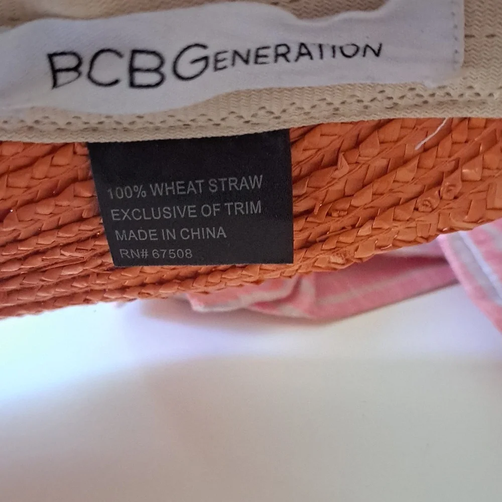 BCBGENERATION WOMEN'S Coral 100% Wheat Staw Visor Sun Hat with Ribbkn Tie